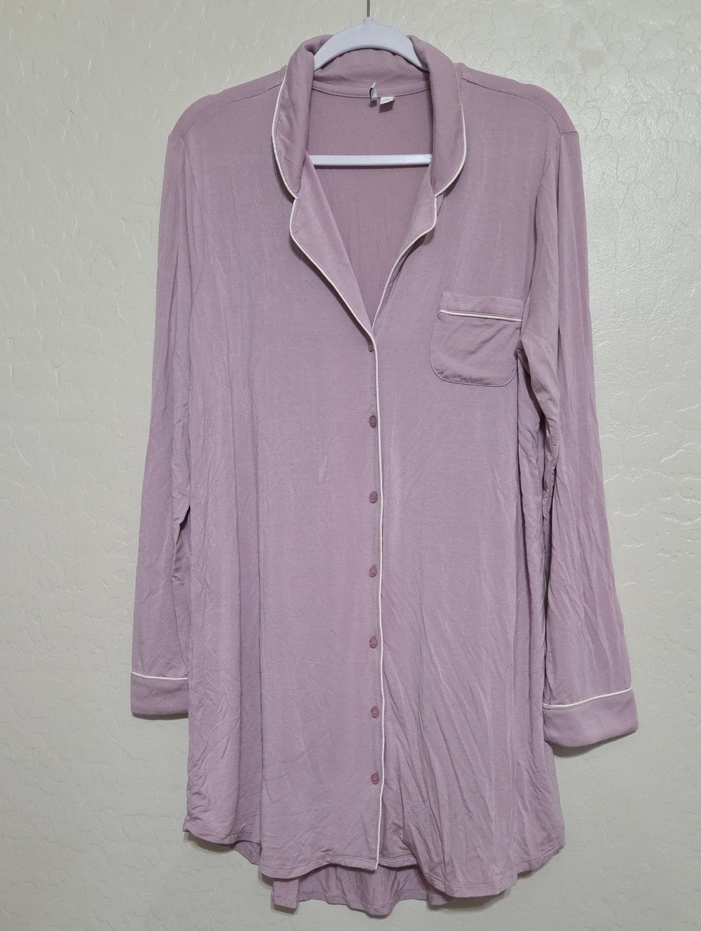 Nordstrom Lavender-White Piped Button-Front Sleep Shirt